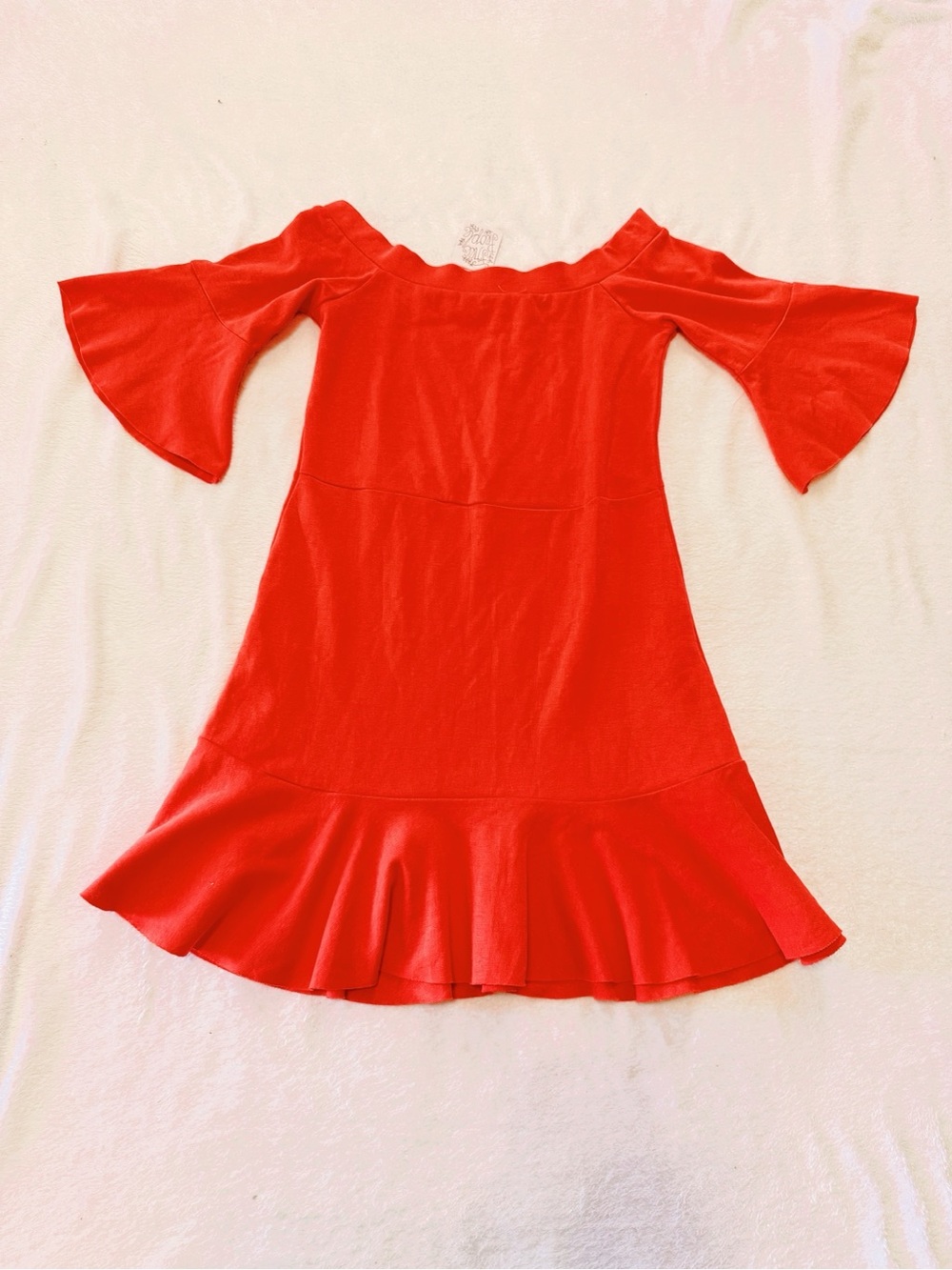 Free People Bright Red Off-Shoulder Ruffle Hem Dress